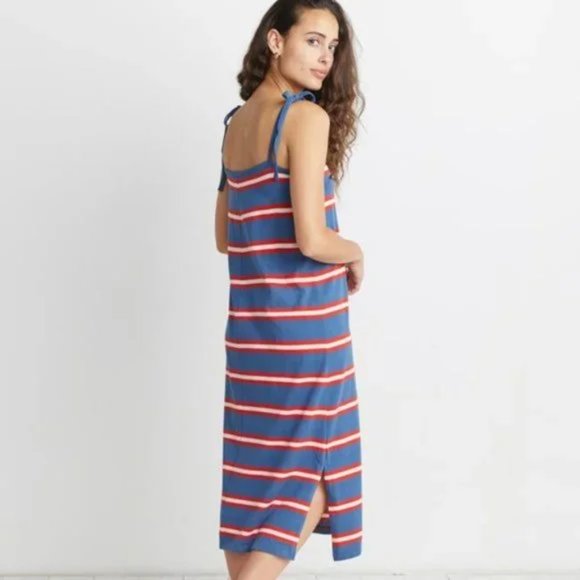 MARINE LAYER Sadie Midi Dress in Red Stripe Size S - Picture 2 of 13